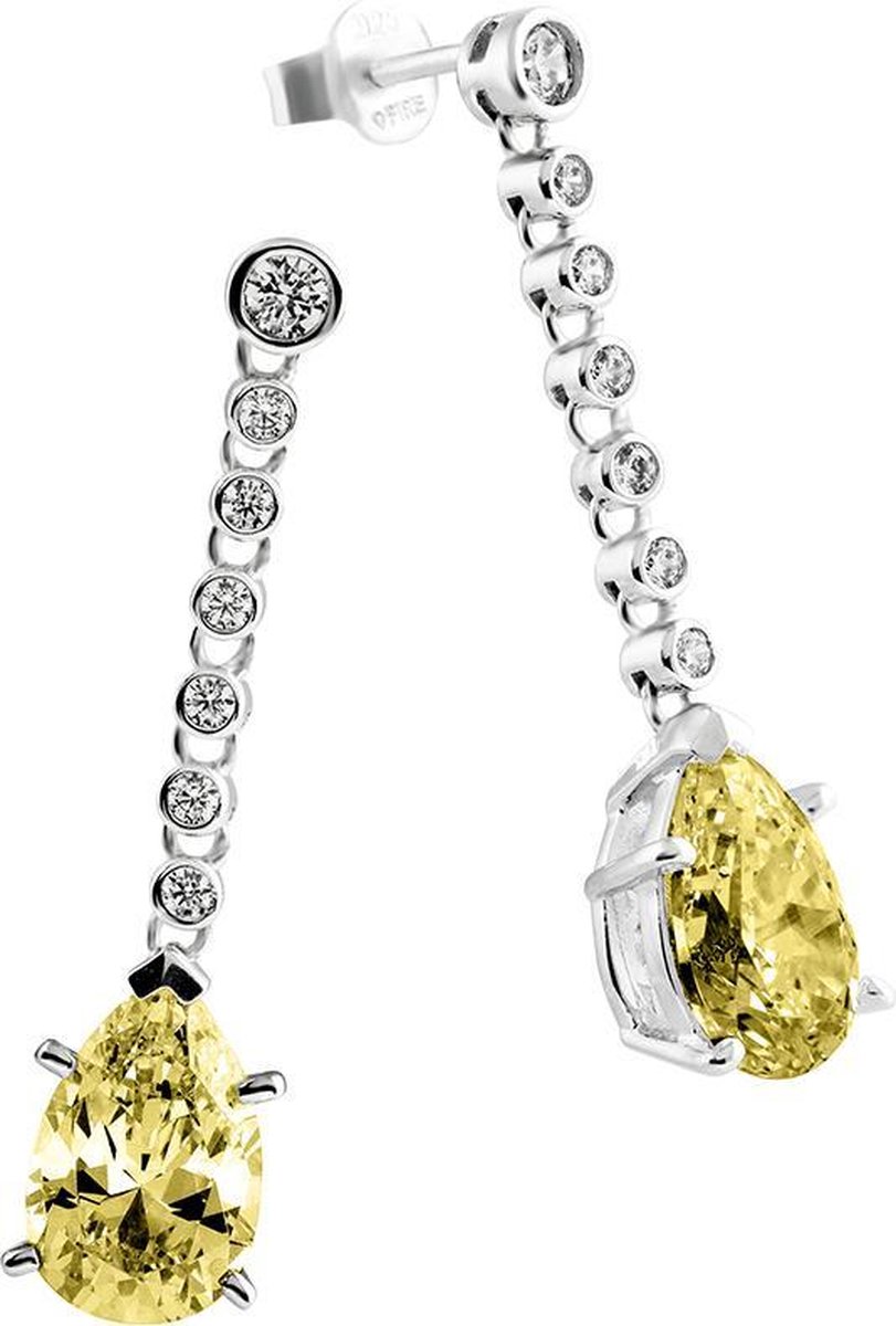 Diamonfire - Zilveren oorhangers Druppelvormige gele steen - Iconic Yellow