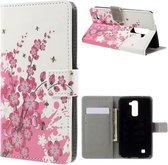 Roze bloem book case hoesje wallet LG K10