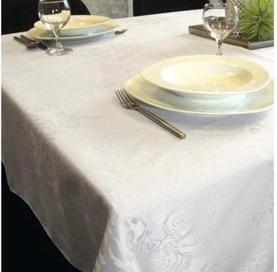 Karlijn Jaquard damast tafelkleed wit 150x300 | bol.com