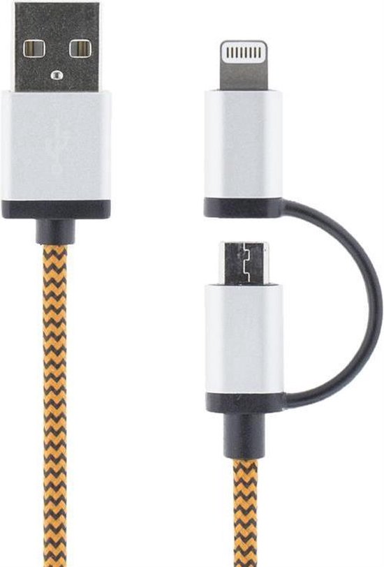 STREETZ IPLH-241 Lightning MFI / Micro-USB Kabel - 1 meter - Oranje