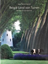 Een boek met een zwarte en witte koe in een tuin met bomen en bloemen.