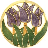 Behave® Dames broche rond bloem tulpen paars - emaille sierspeld -  sjaalspeld