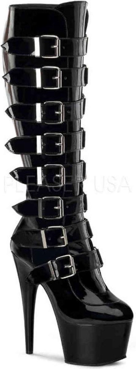 EU 39 = US 9 | ADORE-2043 | 7 Heel, 2 3/4 PF Knee Boot with Buckles, Side Zip