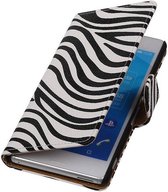 Zebra Bookstyle Wallet Case Hoesjes voor Sony Xperia M4 Aqua Wit