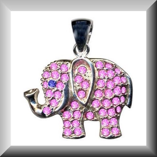 Unieke roze olifant hanger van zilver  met CZ