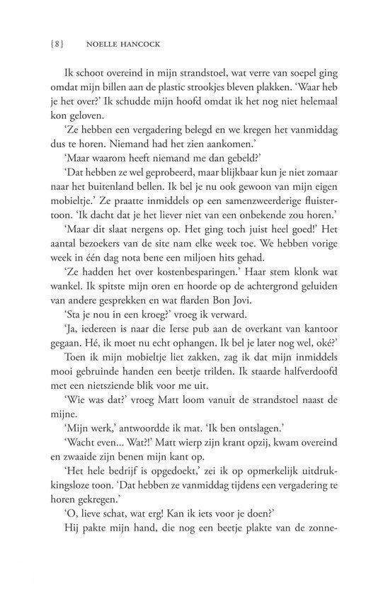 Pagina met tekst, met bovenaan de naam Noelle Hancock.