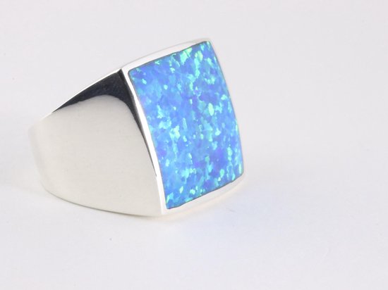 Hoogglans zilveren ring met Australische opaal - maat 20