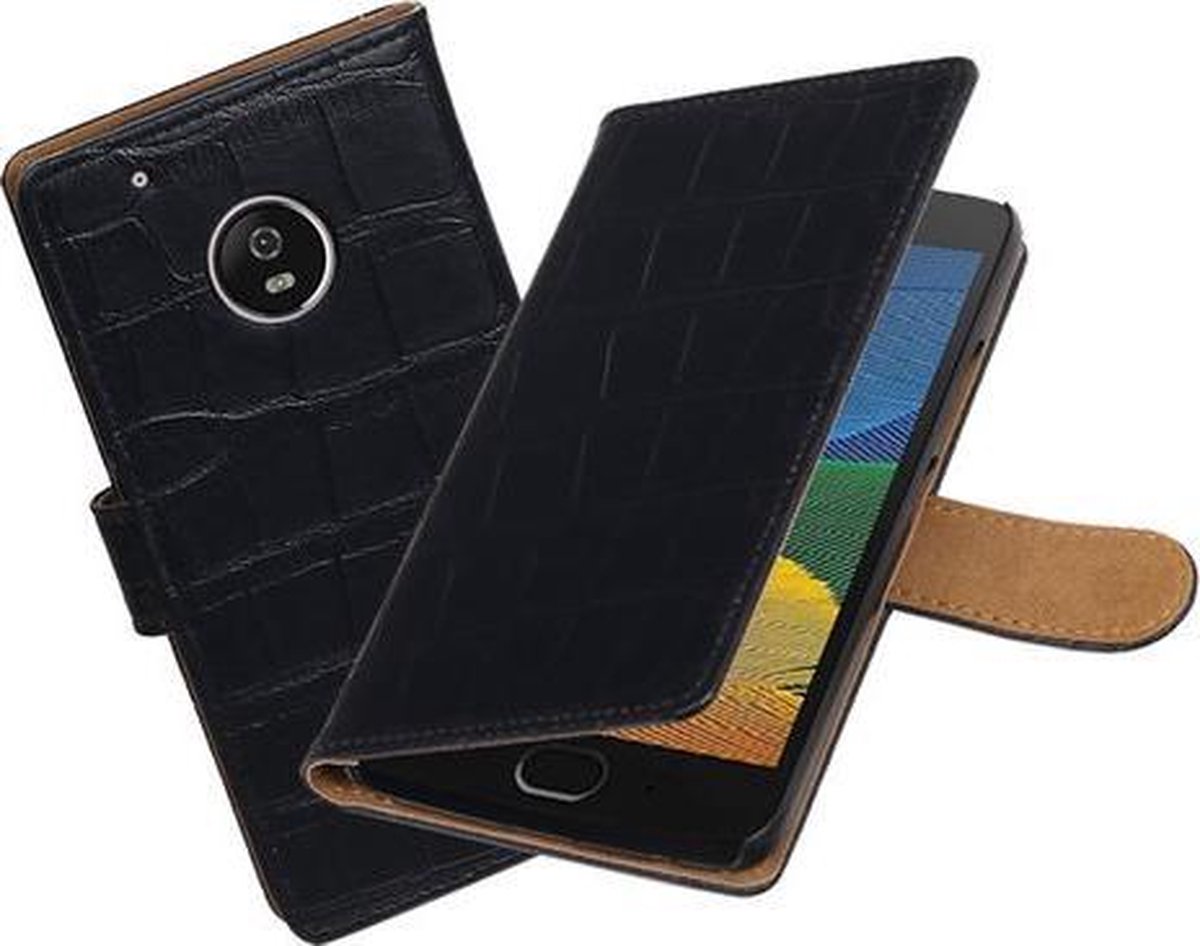BestCases.nl Motorola Moto G5 Krokodil booktype hoesje Zwart