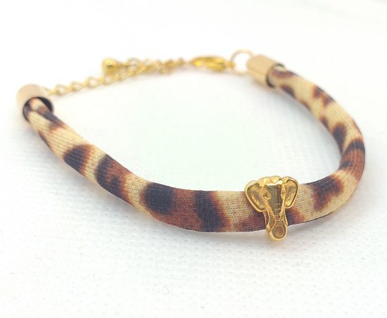 2 Love it Leopard Gold/ Brown - Bracelet - Taille ajustable - Élastique - Imprimé animalier - Métal DQ - Marron - Doré