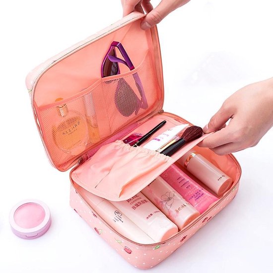 Travel 'Pink Cherry' Toilettas Roze Kersen | Make Up Organizer/Travel Bag/Reistas | Fashion Favorite - Fashion Favorite