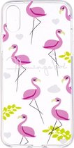 Shop4 - iPhone X Hoesje - Zachte Back Case Flamingo's Transparant