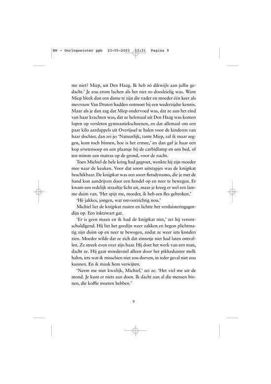 Tekstpagina uit een boek met verhalen over de oorlog en de kou.