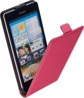 LELYCASE Lederen Flip Case Cover Hoesje Huawei Ascend G700 Pink