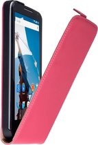 Roze Motorola Nexus 6 Lederen Flip Case Hoes