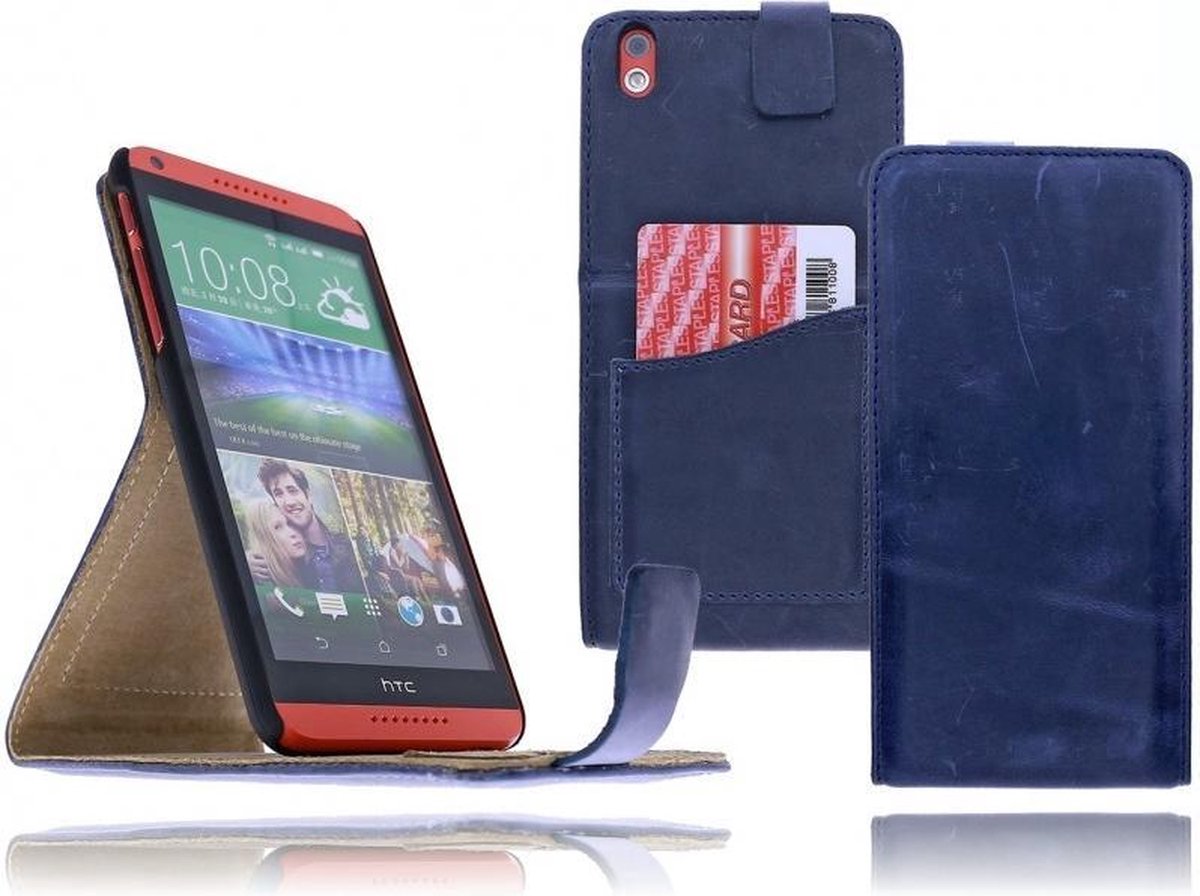 Devills HTC Desire 816 Lederen Flip Case Cover Hoesje Light Navy Blue