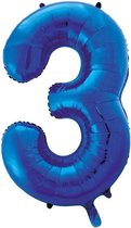 Cijfer 3 folie ballon blauw van 92 cm