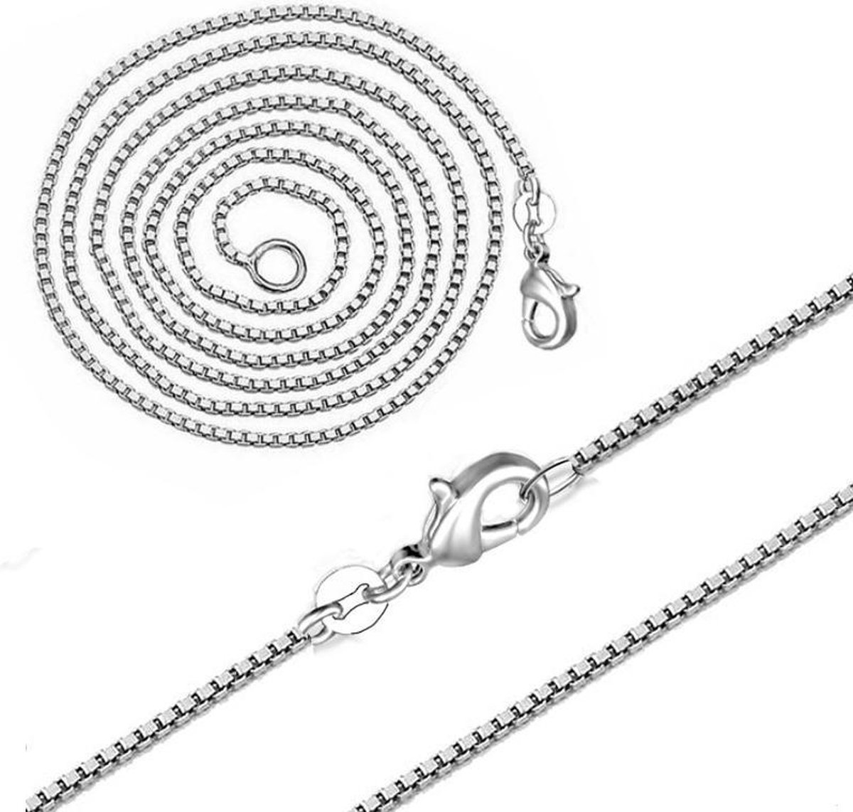 Fako Bijoux® - Schakelketting - Blokjes - 1mm - 55cm - Zilverkleurig