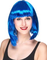 Vegaoo - Half lange fluo blauwe pruik voor vrouwen - Overige - One Size