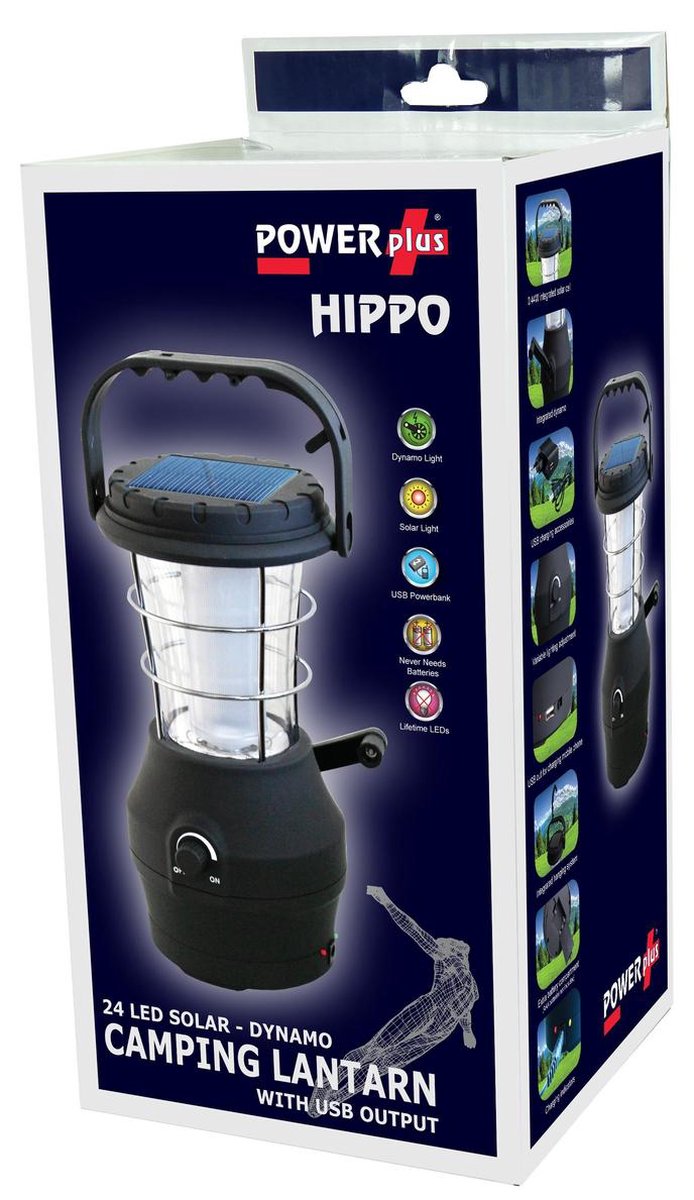POWERplus Hippo Solar Dynamo 24 LED - Camping Lantaarn - USB - Batterij |  bol.com