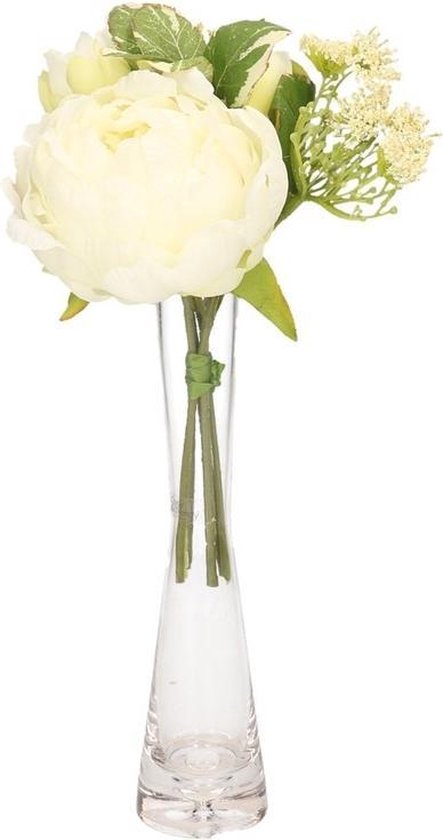 Bouquet de fleurs artificielles blanches avec vase 20 cm pivoine / aneth |  bol.com