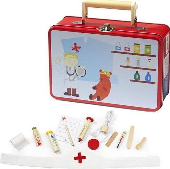 Dokterskoffer met houten dokter accessoires - speelgoeddoktersset - Roel Speelgoed