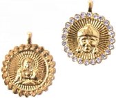 Hanger munt P565-027A - Buddha Boedha - 3cm goudkleurig -strass
