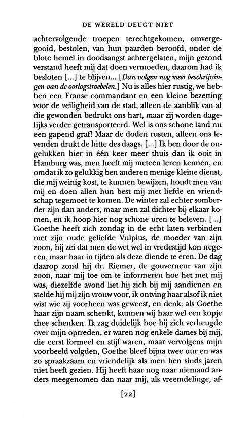 Boekpagina met tekst in het Nederlands. Titel: De wereld deugt niet. Pagina 22.
