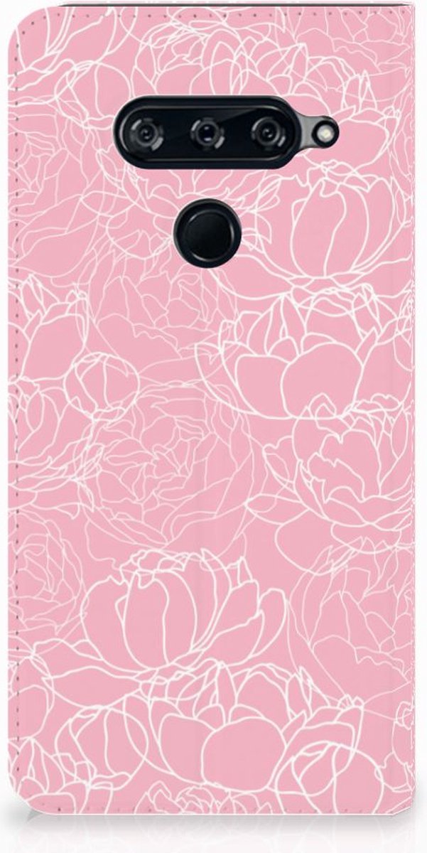 Book Case voor LG V40 Thinq Smart Cover White Flowers