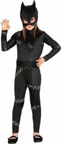 Zwarte kat/ poes Halloween catsuit kostuum voor meisjes 10-12 jaar (140-152)