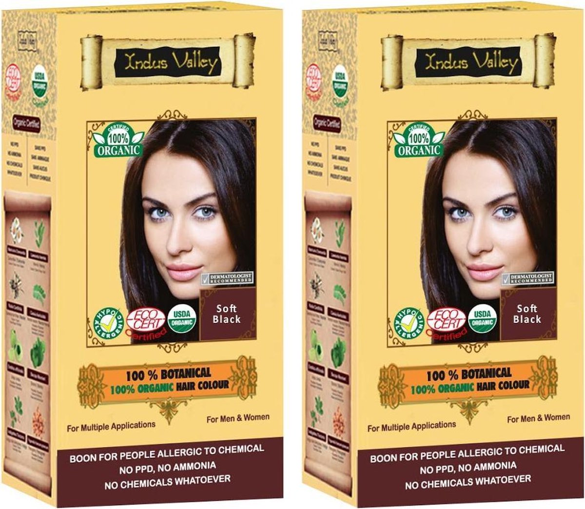 Indus Valley 100% BOTANICAL Soft Black 100% Natuurlijke BIO Organic 9-Kruiden Haarverf Zonder Ammniak, Ammonia, PPD, PTD, Peroxide, Waterstofperoxide etc. o.a. Henna