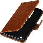 Bruin Pull-Up PU booktype wallet cover hoesje voor LG K8