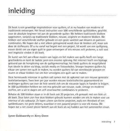 Tekstpagina met de inleiding van een quiltboek.