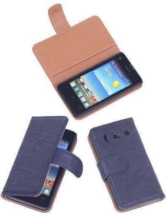 BestCases Nevy Blue Luxury Type de livre en cuir véritable Huawei Ascend Y300