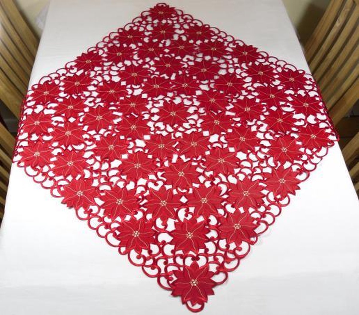 Kerst tafelkleed - Rood - opengewerkt - Bloemen - Vierkant 85 x 85 cm - 353R