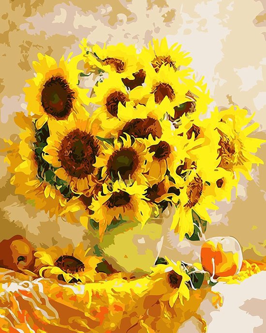 Set van 4 stuks verf op nummer kits voor volwassenen met ingelijst canvas en houten ezel, doe-het-zelf volwassen schilderen op nummer kit olie acryl, zonsondergang bergen schilderset voor beginners