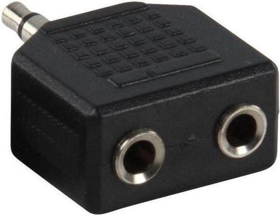 Benza Hoofdtelefoon Splitter, Verdeel Adapter plug van 1x 3,5 mm Jack naar 2x 3,5 mm Jack - Zwart
