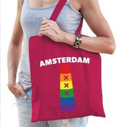 Gay pride Amsterdamse paal regenboog katoenen tas fuchsia roze -  lhbt accessoire