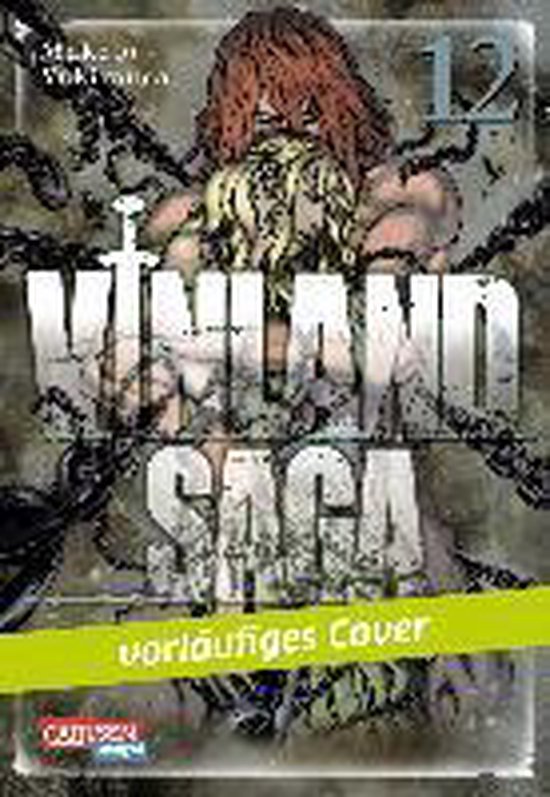 Vinland Saga 12, met een man met rood haar en kettingen, voorlopige cover.