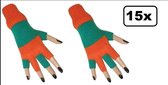 15x Paar Vingerloze handschoenen oranje/groen
