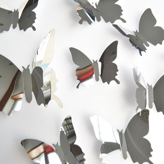 uitzetten Bek renderen 3D Spiegel Vlinders Muur stickers - Zilver spiegel | bol.com