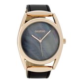 OOZOO Timepieces - Rosé goudkleurige horloge met zwarte leren band - C9169