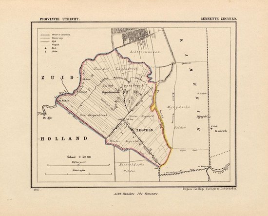 Historische kaart, plattegrond van gemeente Zegveld in Utrecht uit 1867 door Kuyper van Kaartcadeau.com