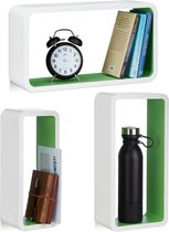 relaxdays wandplank set van 3 - XL boekenplank - zwevende wandboard - belastbare planken wit-groen