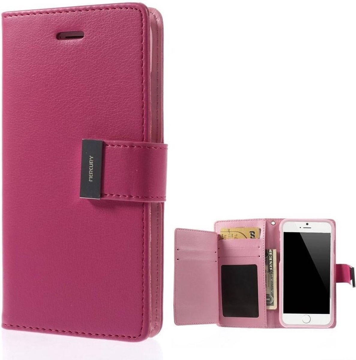 Goospery Luxe PU Leren Wallet iPhone 6(s) - Donker Roze