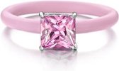 Colori 4 RNG00030 Siliconen Ring met Steen - Vierkant Zirkonia 8x8 mm - One-Size - Licht Roze
