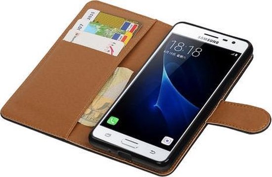 Étui Portefeuille Booktype PU Noir Pull-Up pour Samsung Galaxy J3 Pro