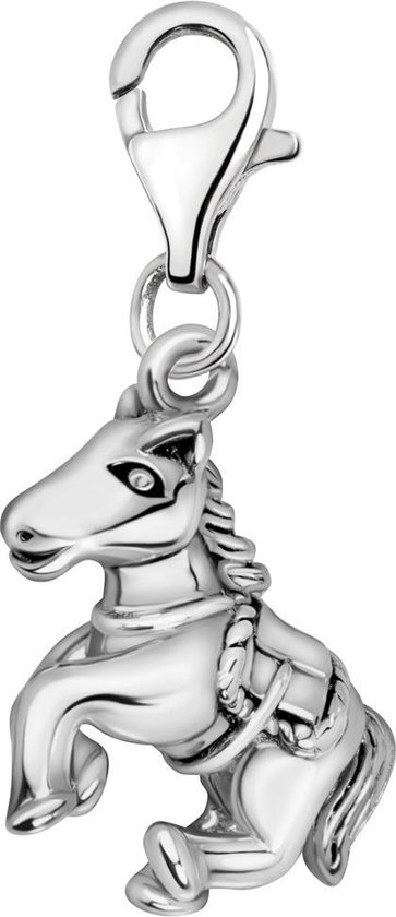 Quiges – 925 - Zilver – Charm - Bedel - Hanger - 3D Paard - met – sterling - zilver - karabijnslot - geschikt - voor - Zinzi, Thomas – Sabo - Ti Sento - Bedelarmband HC375