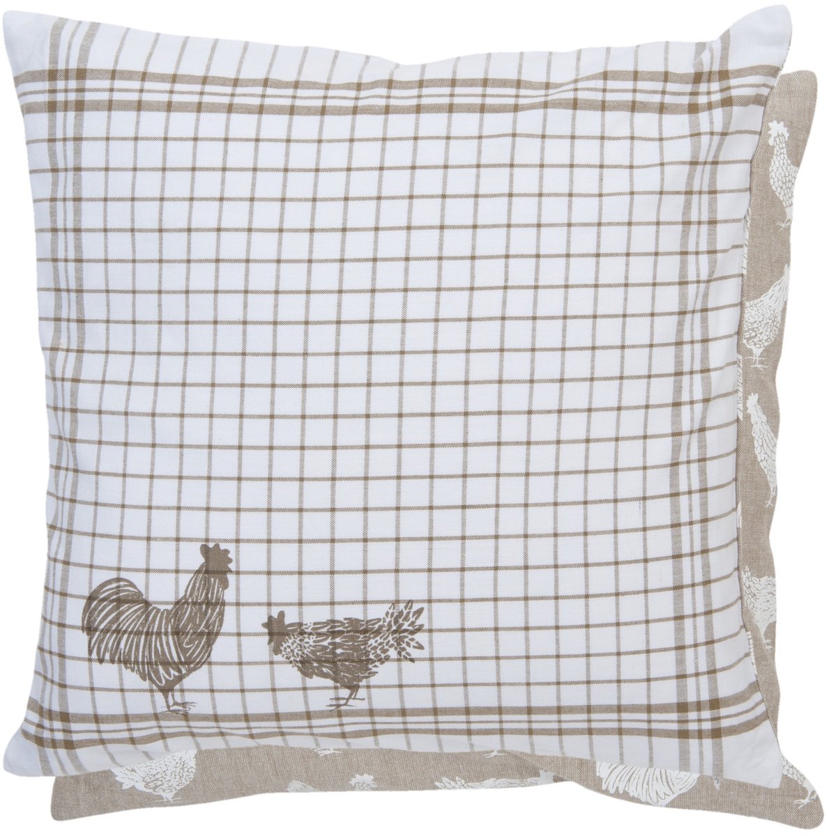 Clayre & Eef - Sierkussenhoes kussenhoes - textielserie Landelijk - geruit - Kippen & Hanen - 40 x 40 cm