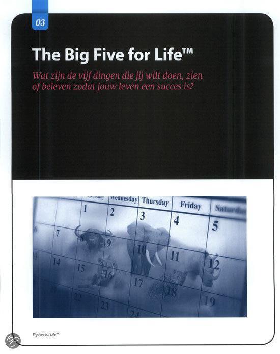 Titelpagina 'The Big Five for Life' met een stilstaande afbeelding van een olifant en buffel op een kalender