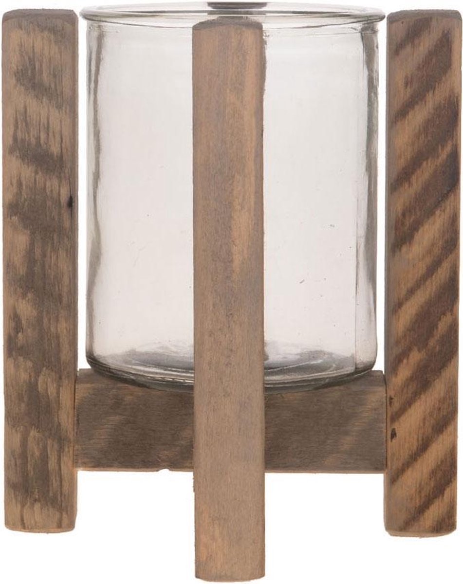 Kandelaars - candle holder | natural | hout | 17x21 cm - - 17x21x